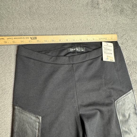Trouve Nordstrom Womens Pants NWT Black Pull On Leggings Faux Leather Size L - Picture 9 of 9